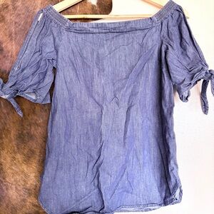 Ralph Lauren Off The ShoulderOpen Tied Sleeve Light Denim Top Shirt Size M NEW